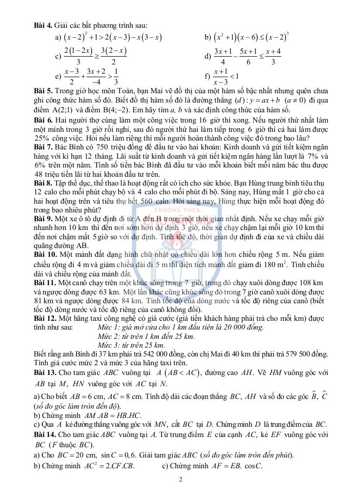 ôn tập giữa học kỳ 1 toán 9 năm 2025 – 2026 trường thcs chu văn an – hà nội 1