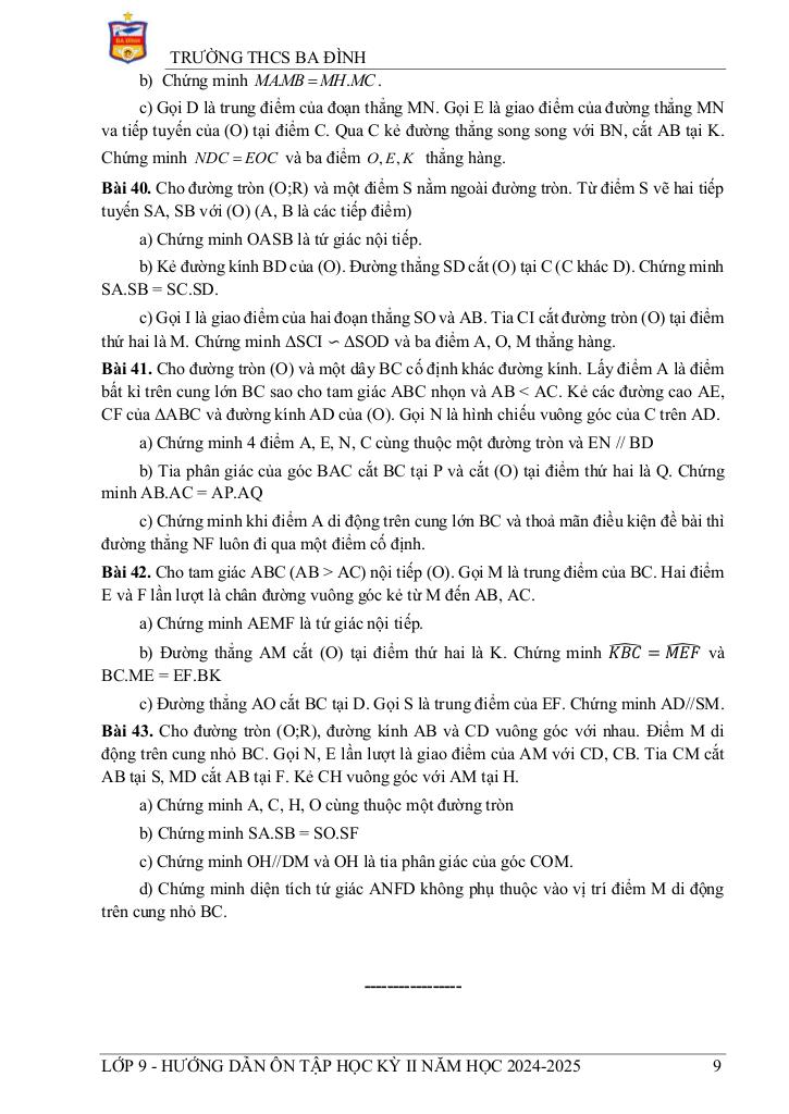 ôn tập học kỳ 2 toán 9 năm 2024 – 2025 trường thcs ba đình – hà nội 6