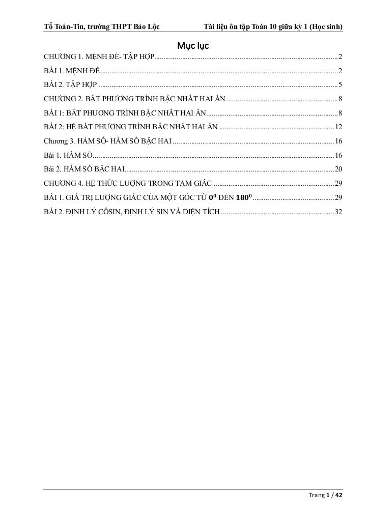 ôn tập toán 10 giữa kỳ 1 năm 2025 – 2026 trường thpt bảo lộc – lâm đồng 0
