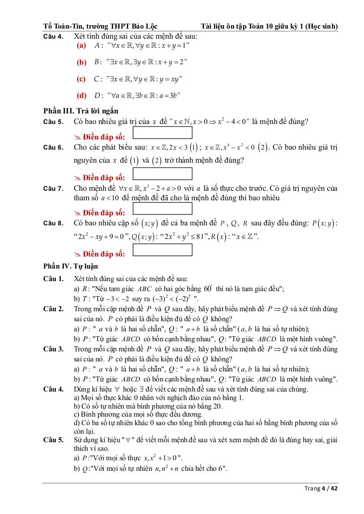 ôn tập toán 10 giữa kỳ 1 năm 2025 – 2026 trường thpt bảo lộc – lâm đồng 3