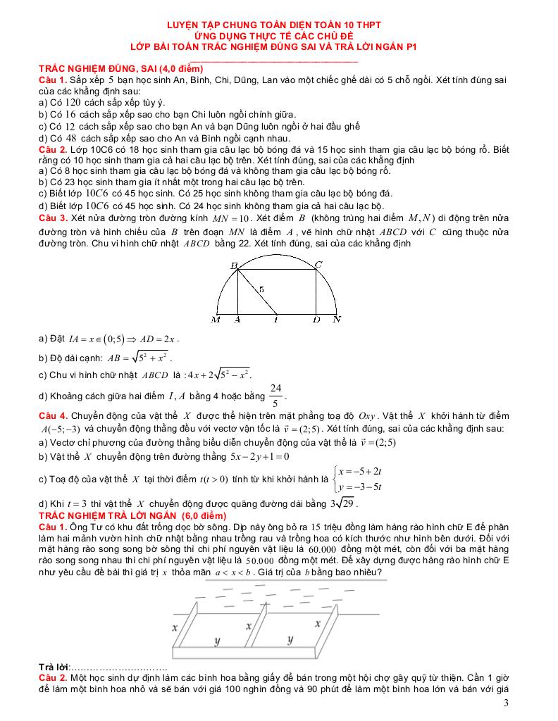 ôn tập toàn diện ứng dụng thực tế môn toán 10 thpt 2