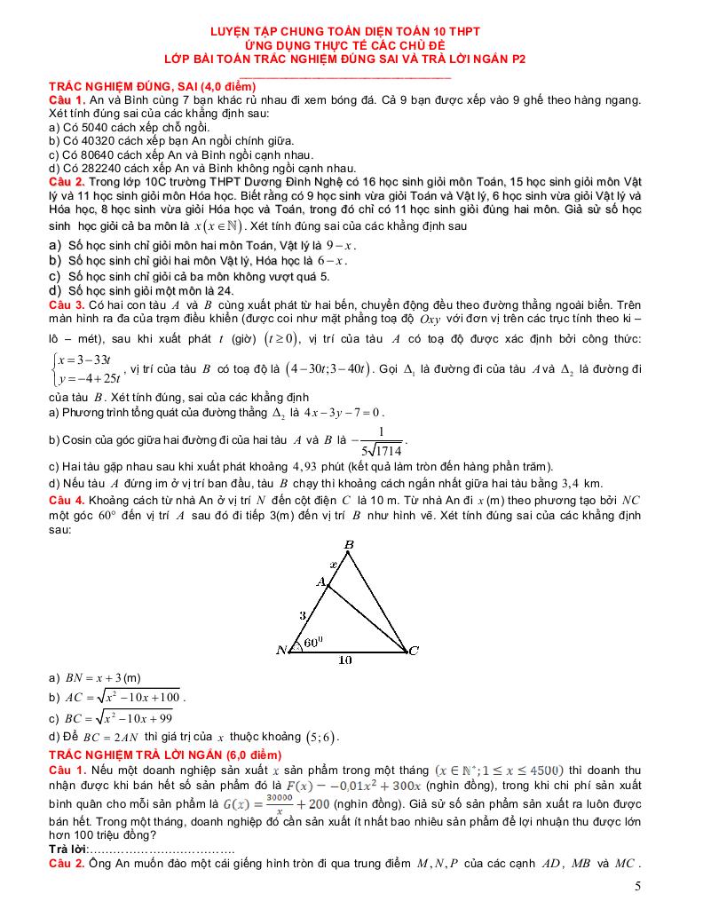 ôn tập toàn diện ứng dụng thực tế môn toán 10 thpt 4