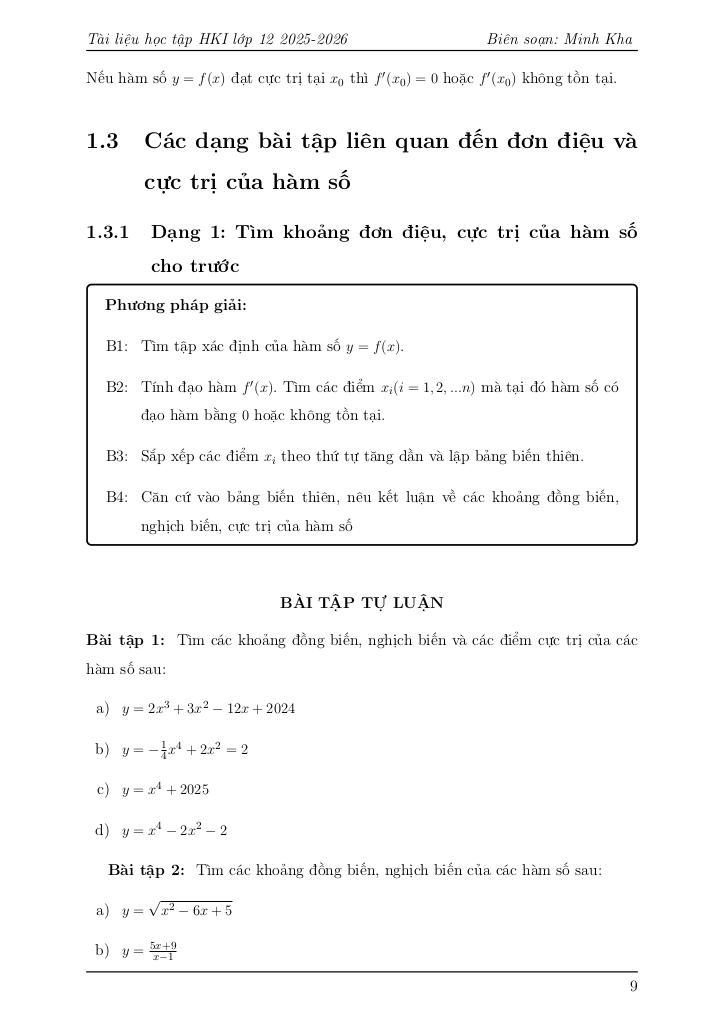 phân dạng và bài tập môn toán 12 học kì 1 – lê minh kha 8