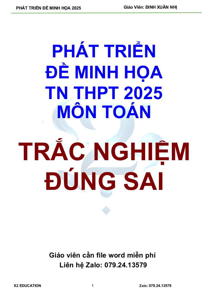 phát triển trắc nghiệm đúng sai trong đề minh họa tn thpt 2025 môn toán 0