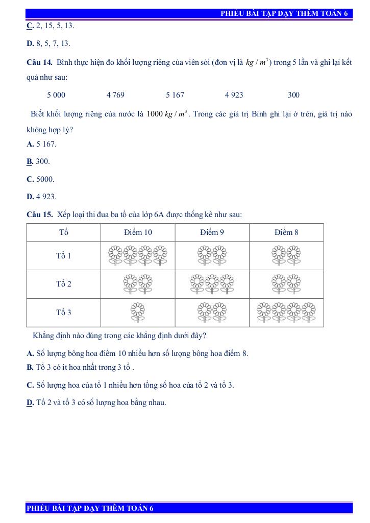 phiếu bài tập dạy thêm toán 6 chủ đề một số yếu tố thống kê và xác suất 9