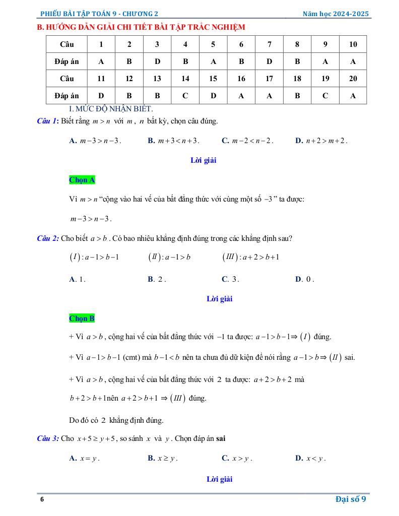 phiếu bài tập toán 9 chương bất đẳng thức, bất phương trình bậc nhất một ẩn 5