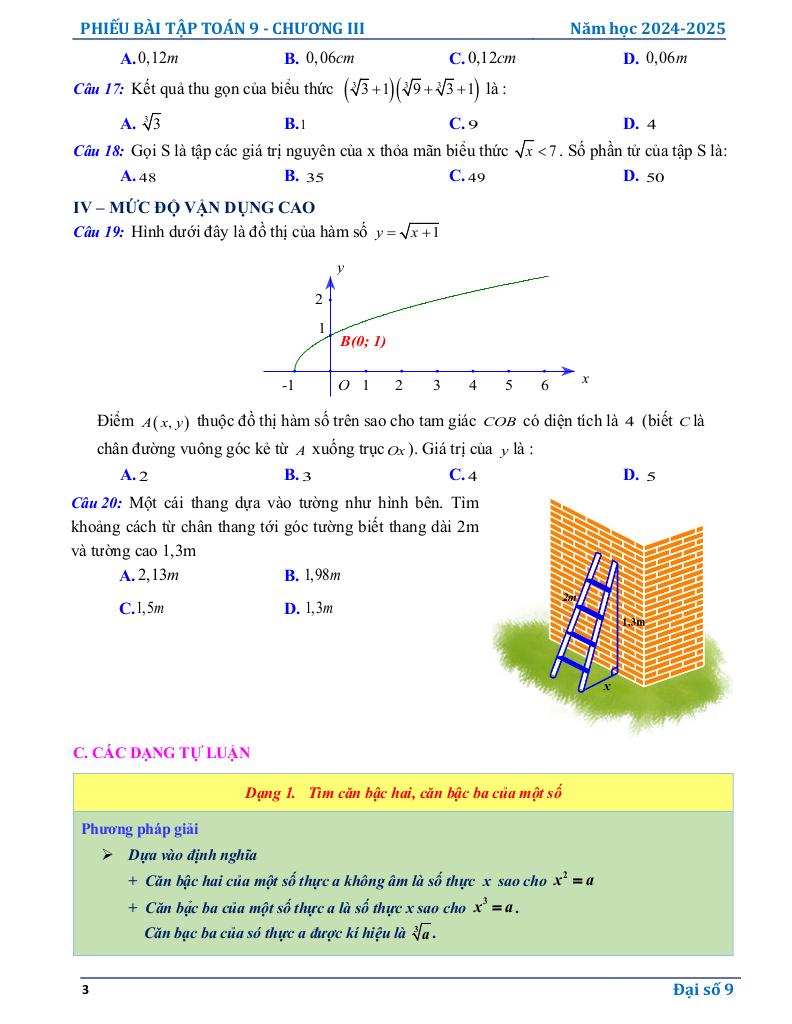 phiếu bài tập toán 9 chương căn thức 2