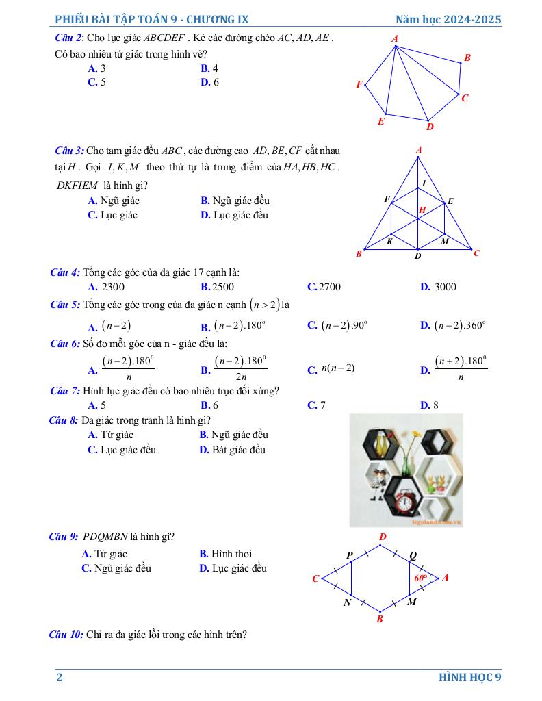 phiếu bài tập toán 9 chương đa giác đều 1