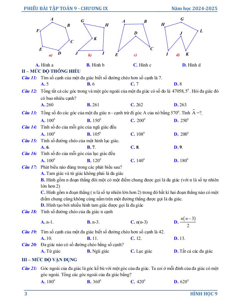 phiếu bài tập toán 9 chương đa giác đều 2
