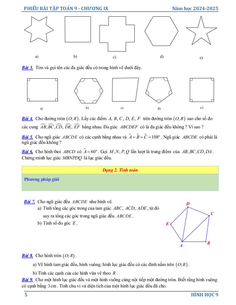 phiếu bài tập toán 9 chương đa giác đều 4
