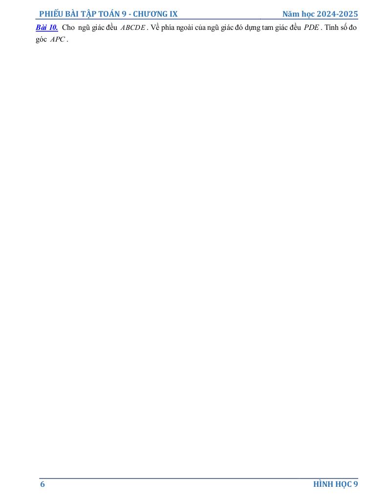 phiếu bài tập toán 9 chương đa giác đều 5
