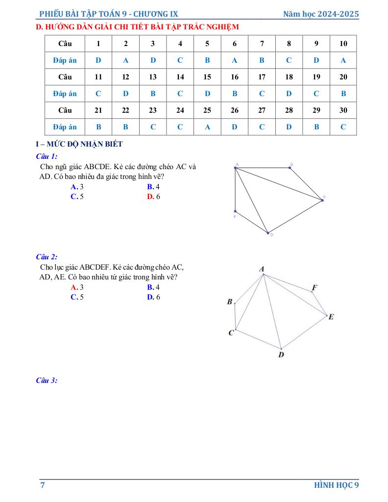 phiếu bài tập toán 9 chương đa giác đều 6