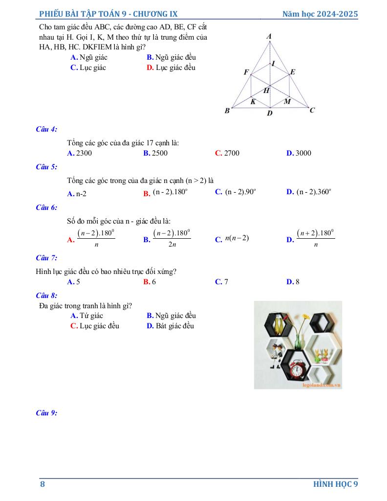 phiếu bài tập toán 9 chương đa giác đều 7