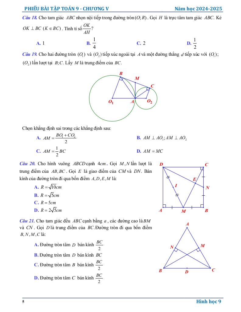 phiếu bài tập toán 9 chương đường tròn 4