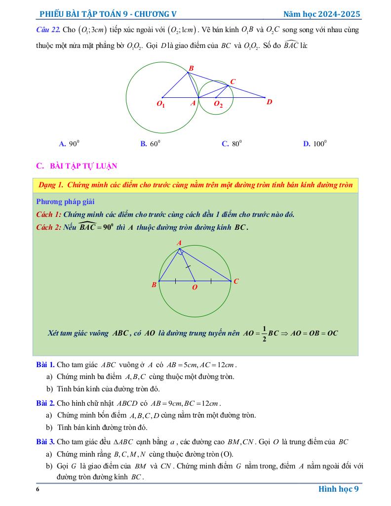 phiếu bài tập toán 9 chương đường tròn 5