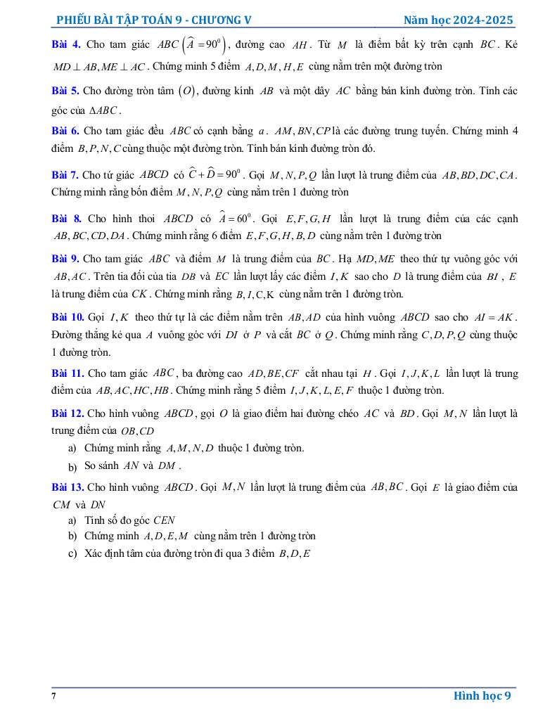 phiếu bài tập toán 9 chương đường tròn 6
