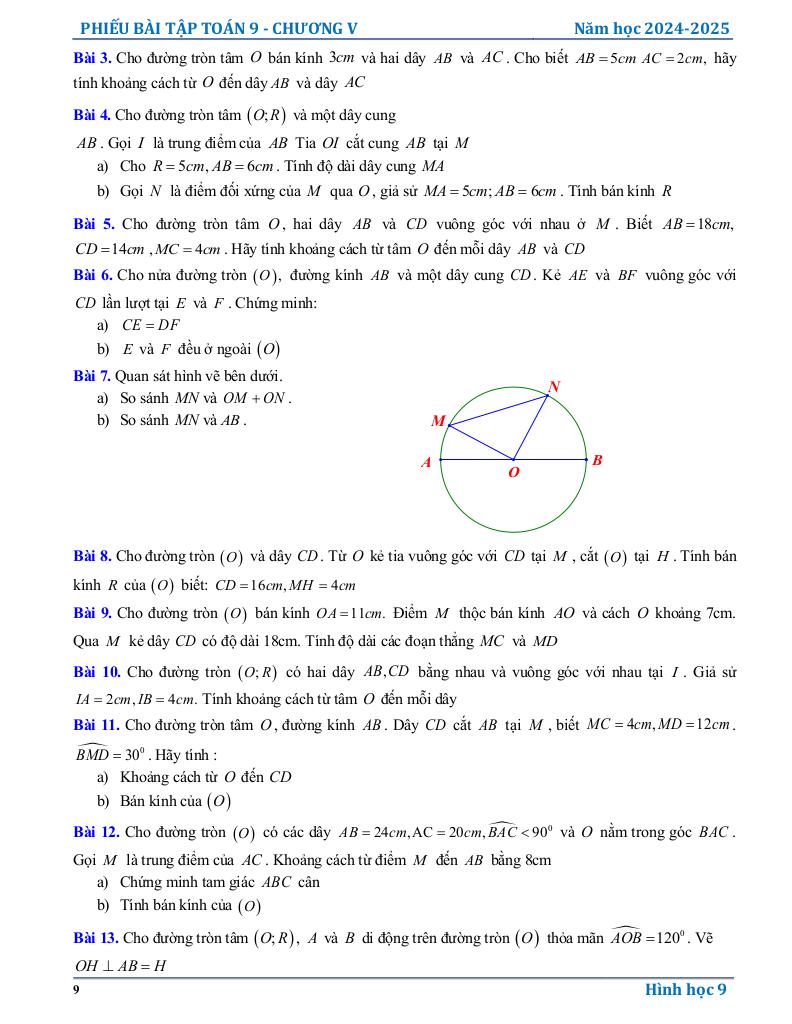 phiếu bài tập toán 9 chương đường tròn 8