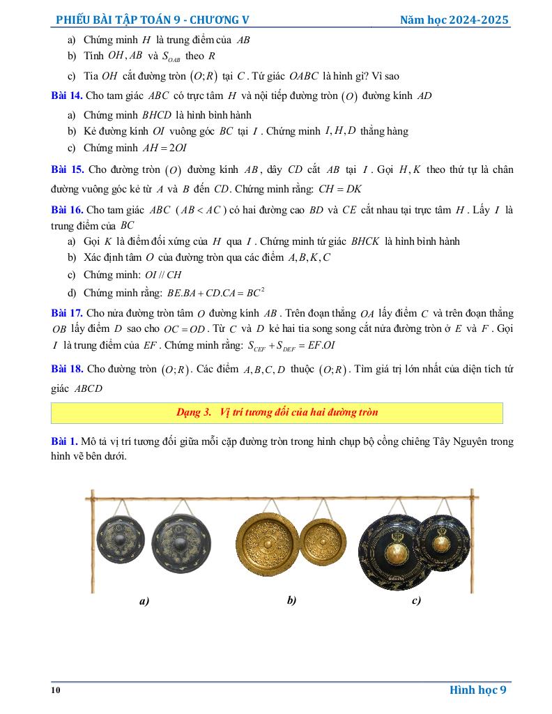 phiếu bài tập toán 9 chương đường tròn 9