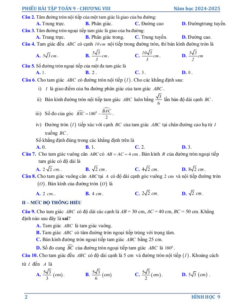 phiếu bài tập toán 9 chương đường tròn 11