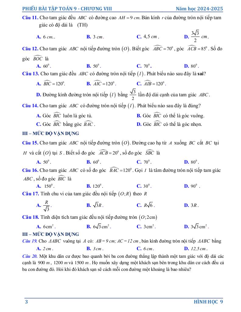 phiếu bài tập toán 9 chương đường tròn 12