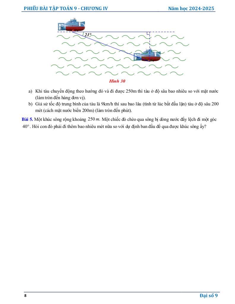 phiếu bài tập toán 9 chương hệ thức lượng trong tam giác vuông 7