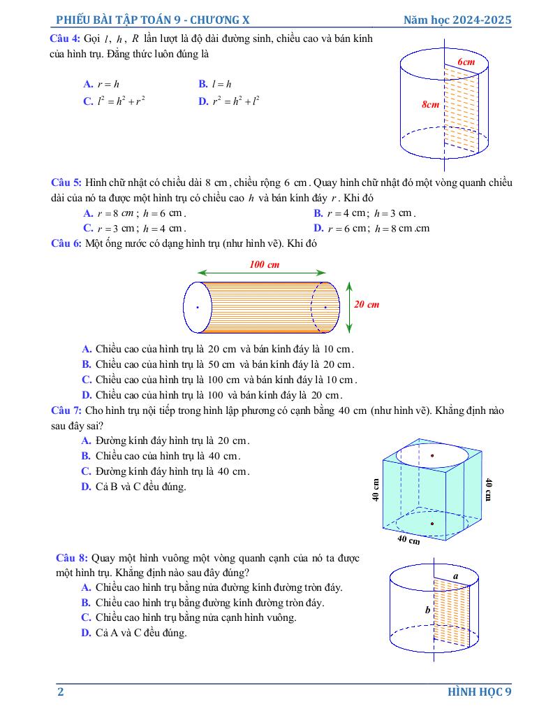 phiếu bài tập toán 9 chương hình học trực quan 1