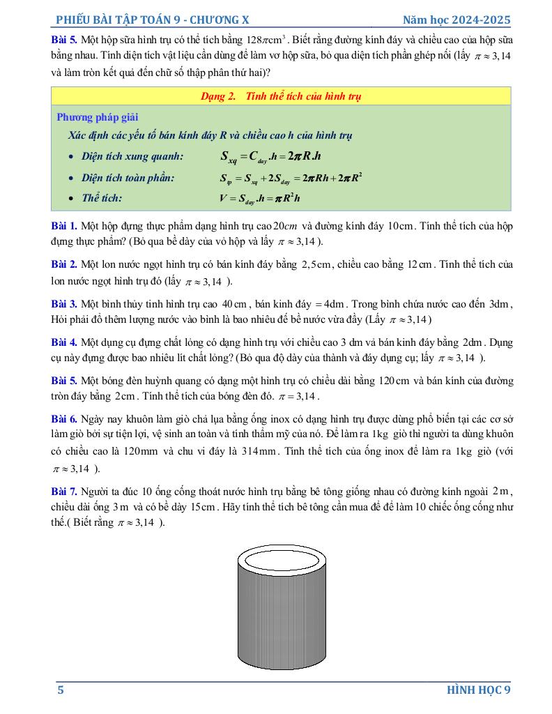 phiếu bài tập toán 9 chương hình học trực quan 4