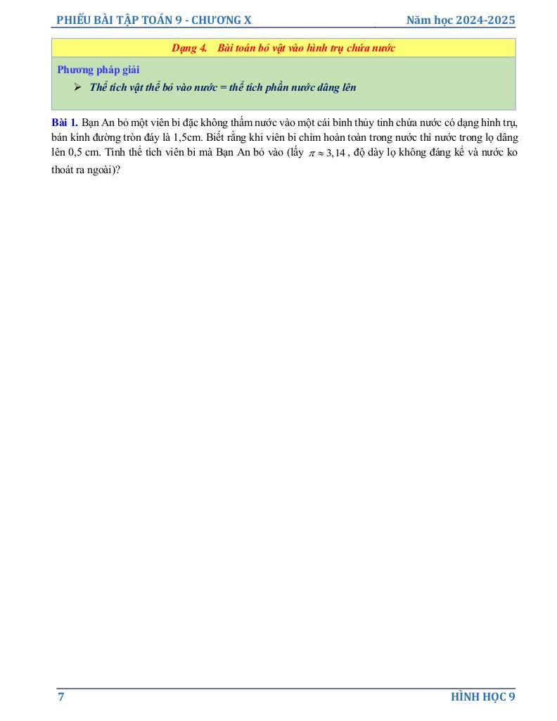 phiếu bài tập toán 9 chương hình học trực quan 6