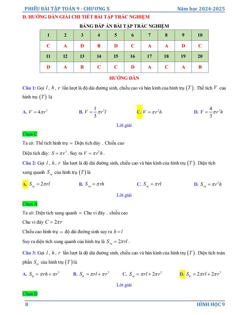 phiếu bài tập toán 9 chương hình học trực quan 7