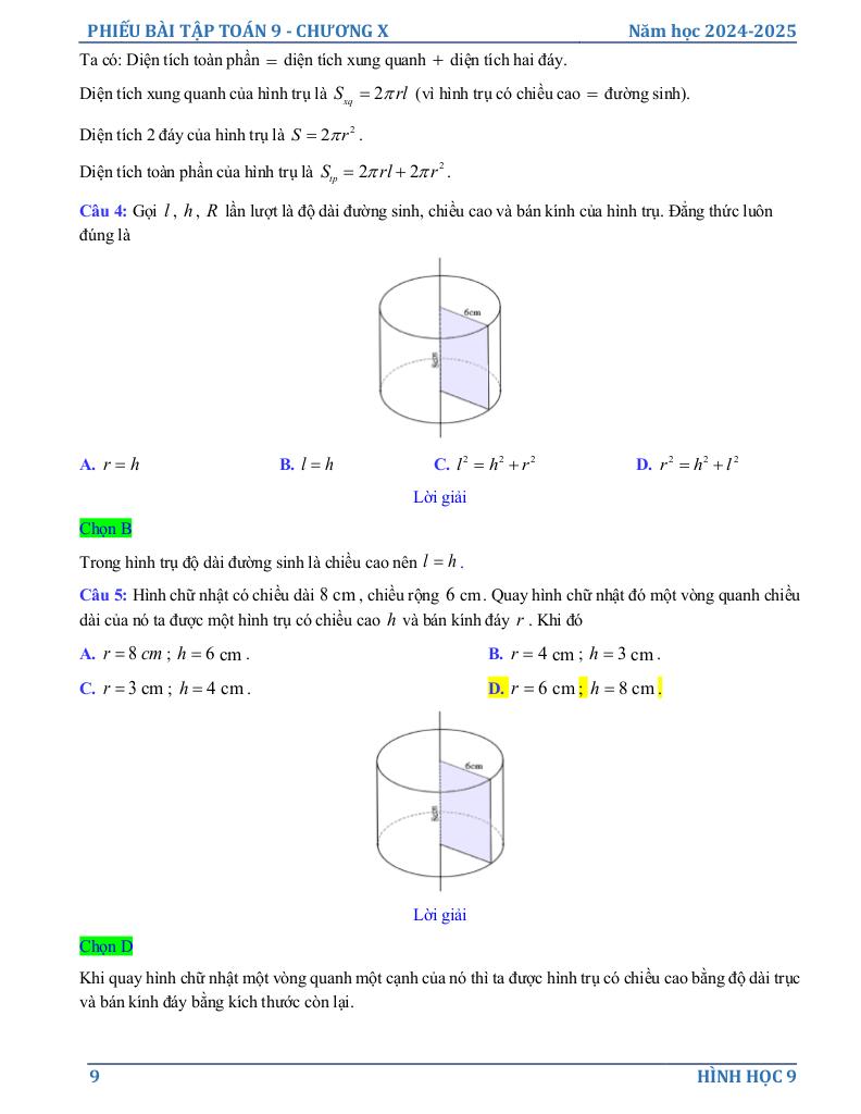 phiếu bài tập toán 9 chương hình học trực quan 8