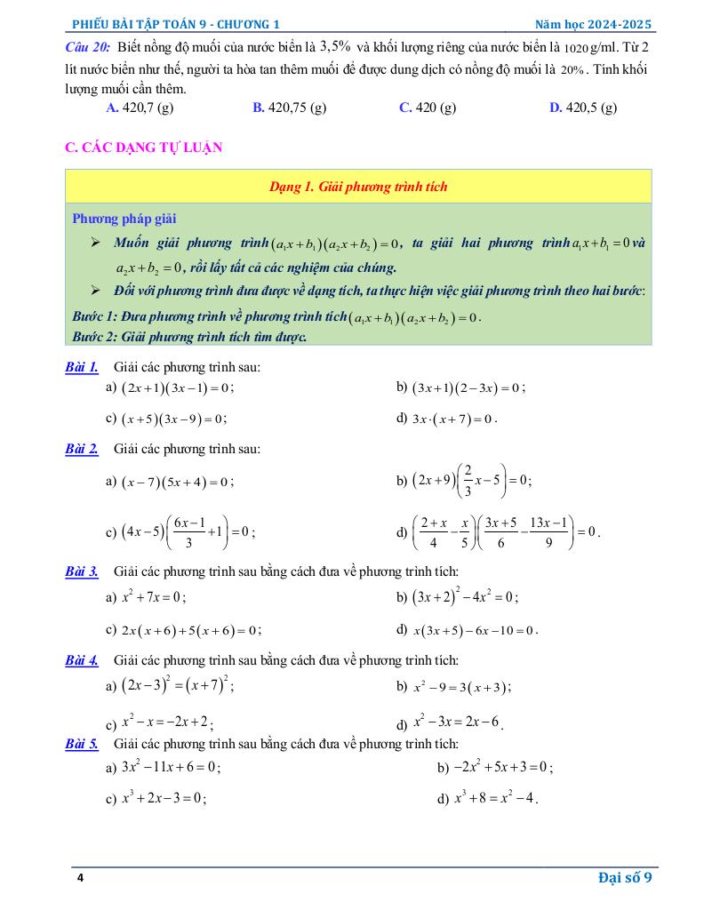 phiếu bài tập toán 9 chương phương trình và hệ phương trình bậc nhất 3