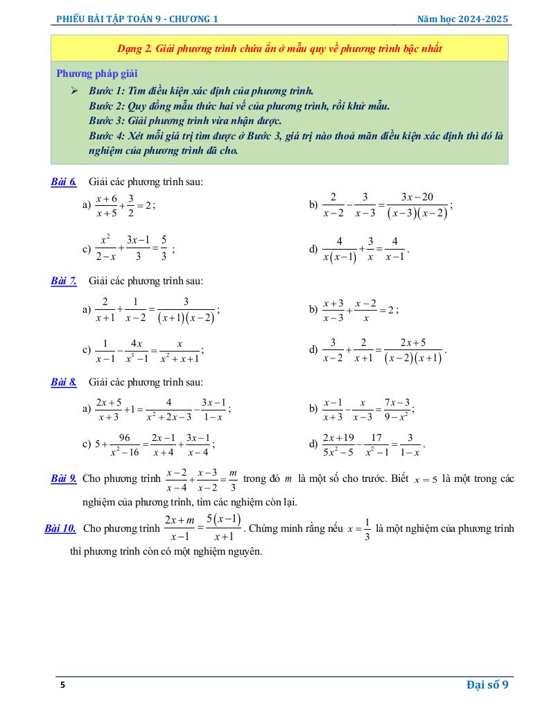 phiếu bài tập toán 9 chương phương trình và hệ phương trình bậc nhất 4