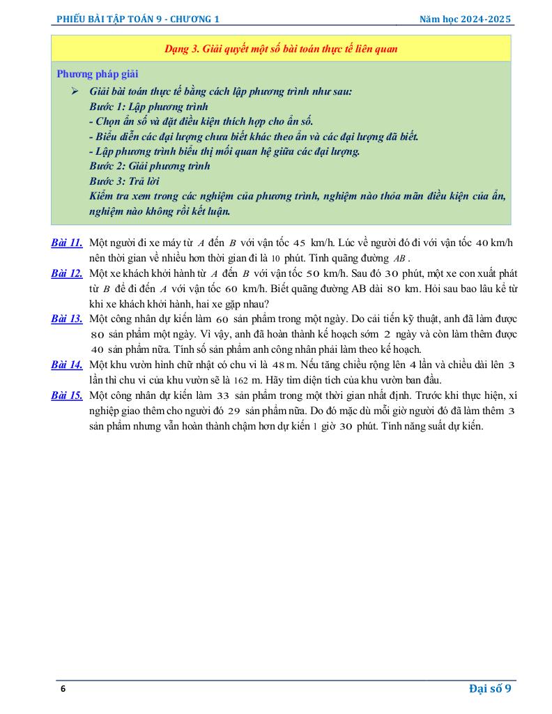 phiếu bài tập toán 9 chương phương trình và hệ phương trình bậc nhất 5