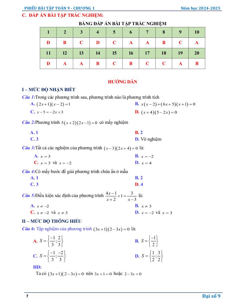 phiếu bài tập toán 9 chương phương trình và hệ phương trình bậc nhất 6