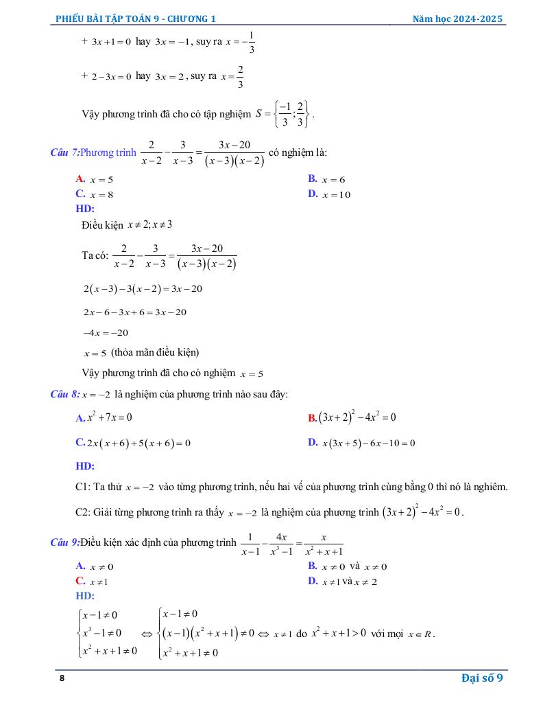 phiếu bài tập toán 9 chương phương trình và hệ phương trình bậc nhất 7
