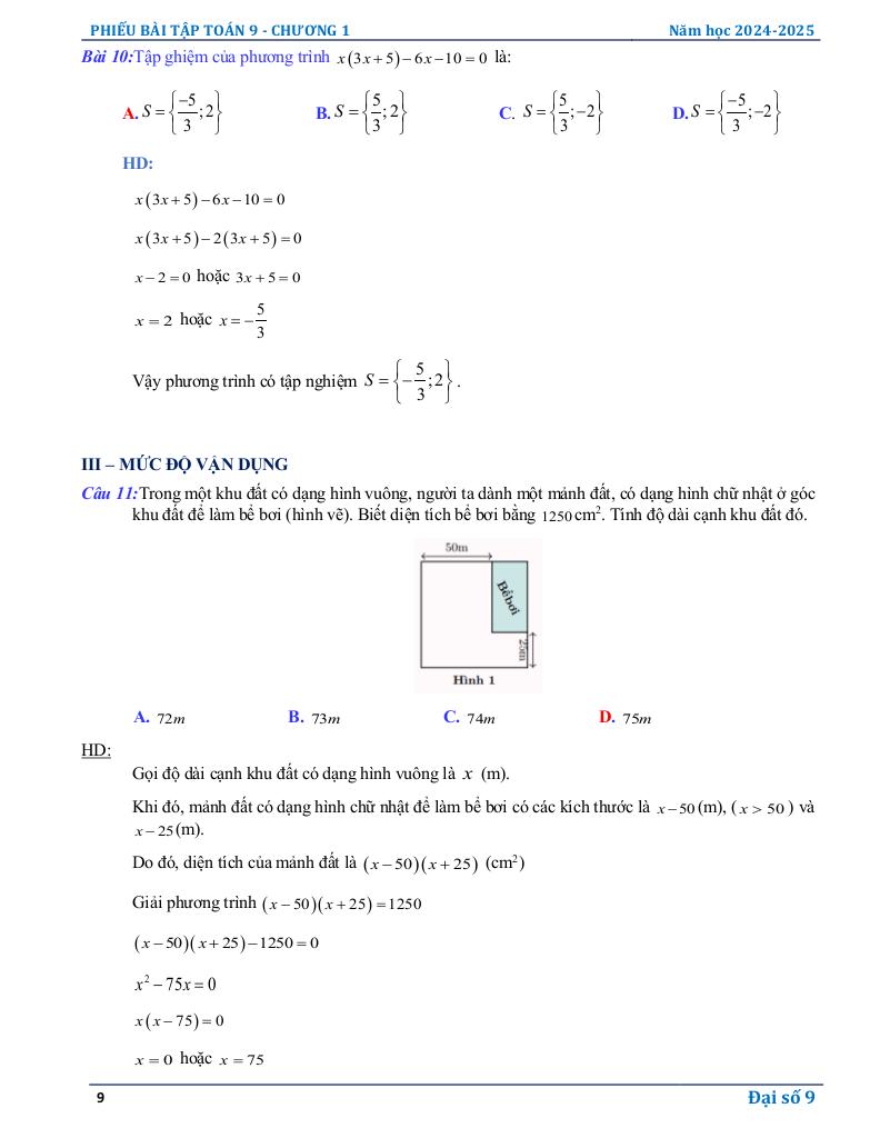 phiếu bài tập toán 9 chương phương trình và hệ phương trình bậc nhất 8