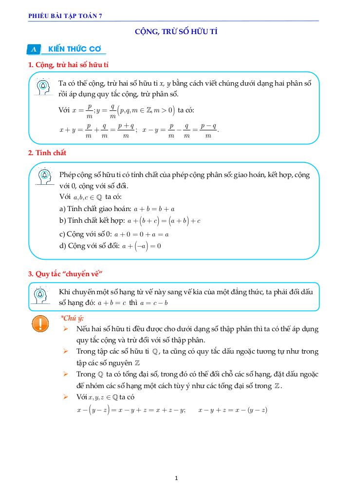 phiếu bài tập trắc nghiệm và tự luận môn toán 7 6