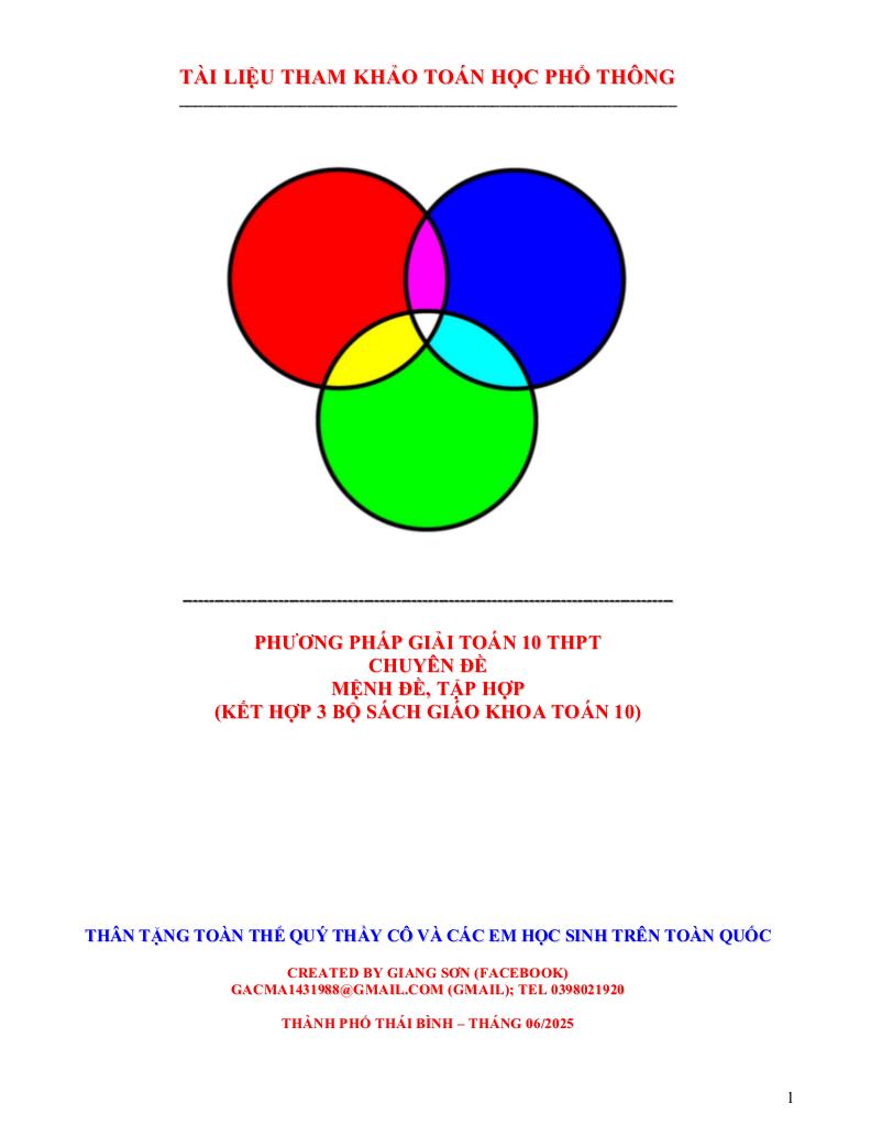 phương pháp giải toán và bài tập chuyên đề mệnh đề và tập hợp toán 10 0
