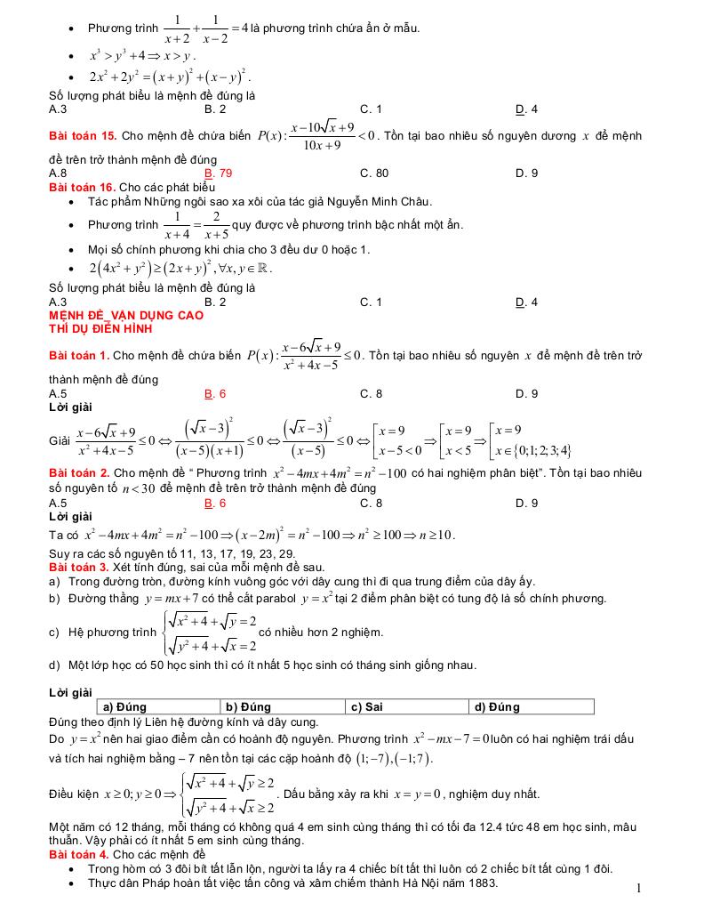 phương pháp giải toán và bài tập chuyên đề mệnh đề và tập hợp toán 10 9