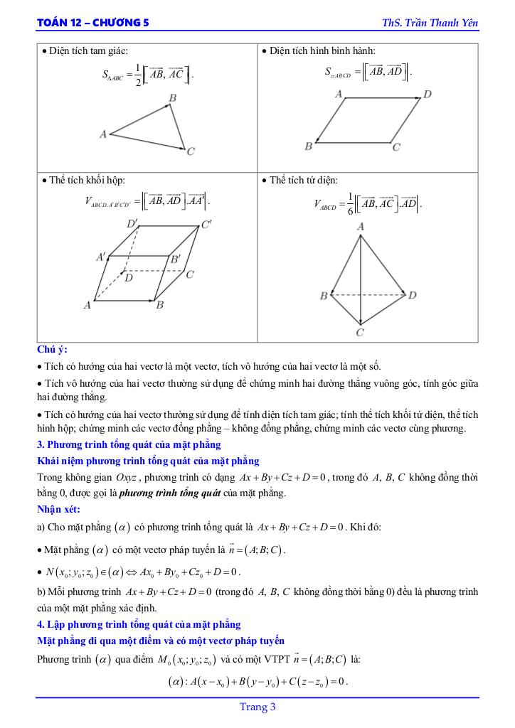 phương trình mặt phẳng, đường thẳng, mặt cầu toán 12 ctst – trần thanh yên 4