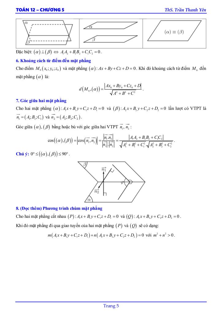 phương trình mặt phẳng, đường thẳng, mặt cầu toán 12 ctst – trần thanh yên 6