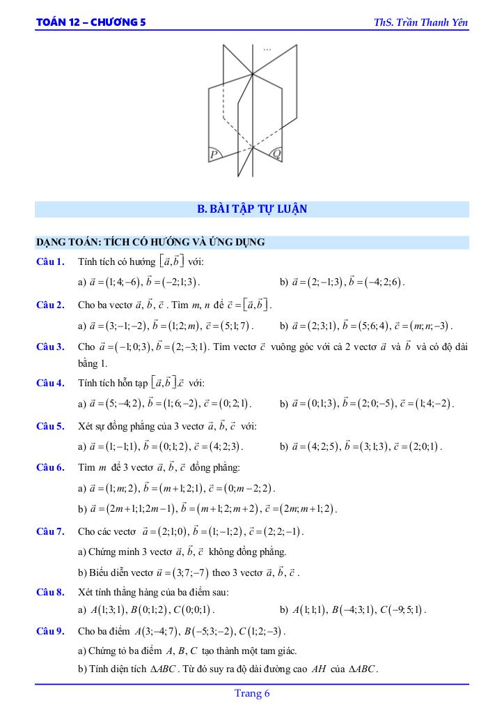 phương trình mặt phẳng, đường thẳng, mặt cầu toán 12 ctst – trần thanh yên 7