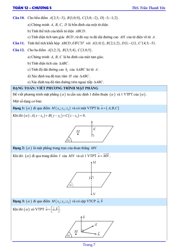 phương trình mặt phẳng, đường thẳng, mặt cầu toán 12 ctst – trần thanh yên 8