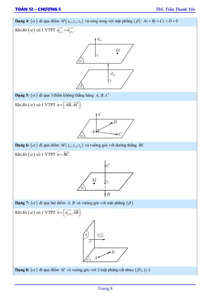 phương trình mặt phẳng, đường thẳng, mặt cầu toán 12 ctst – trần thanh yên 9
