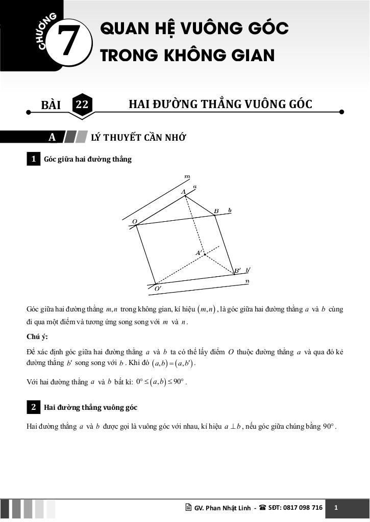 quan hệ vuông góc trong không gian toán 11 knttvcs – phan nhật linh 0