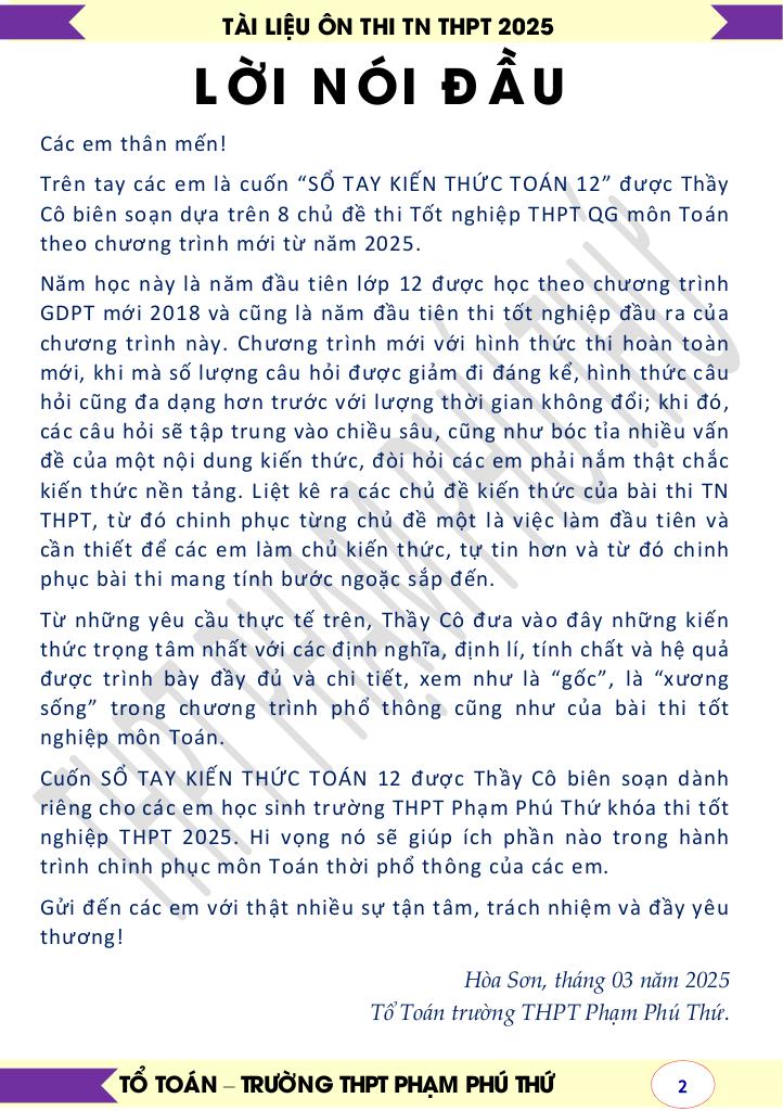 sổ tay kiến thức 8 chủ đề trọng tâm ôn thi tn thpt môn toán 3