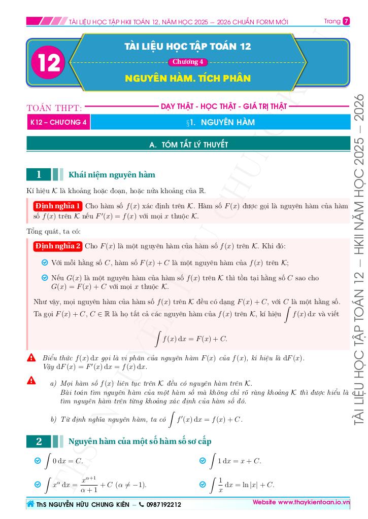 tài liệu học tập môn toán 12 học kì 2 năm 2025 – 2026 chuẩn cấu trúc mới 8