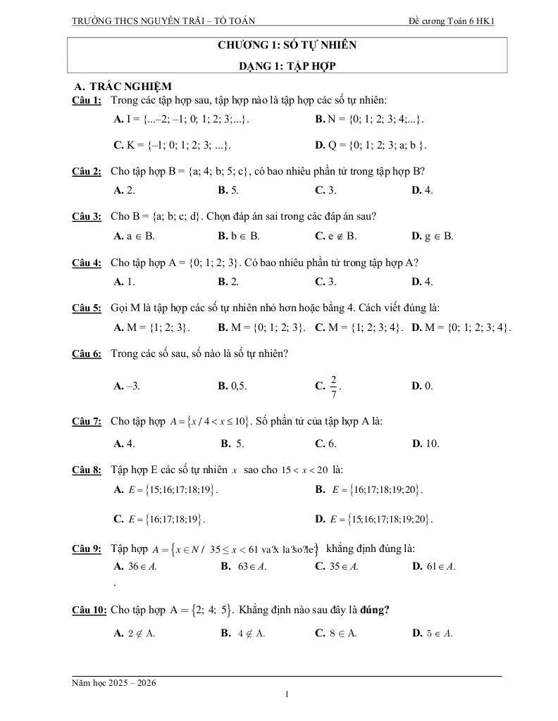 tài liệu học tập môn toán 6 học kì 1 năm học 2025 – 2026 1