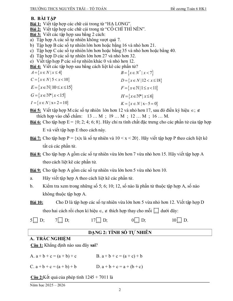 tài liệu học tập môn toán 6 học kì 1 năm học 2025 – 2026 2