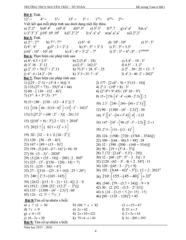 tài liệu học tập môn toán 6 học kì 1 năm học 2025 – 2026 4